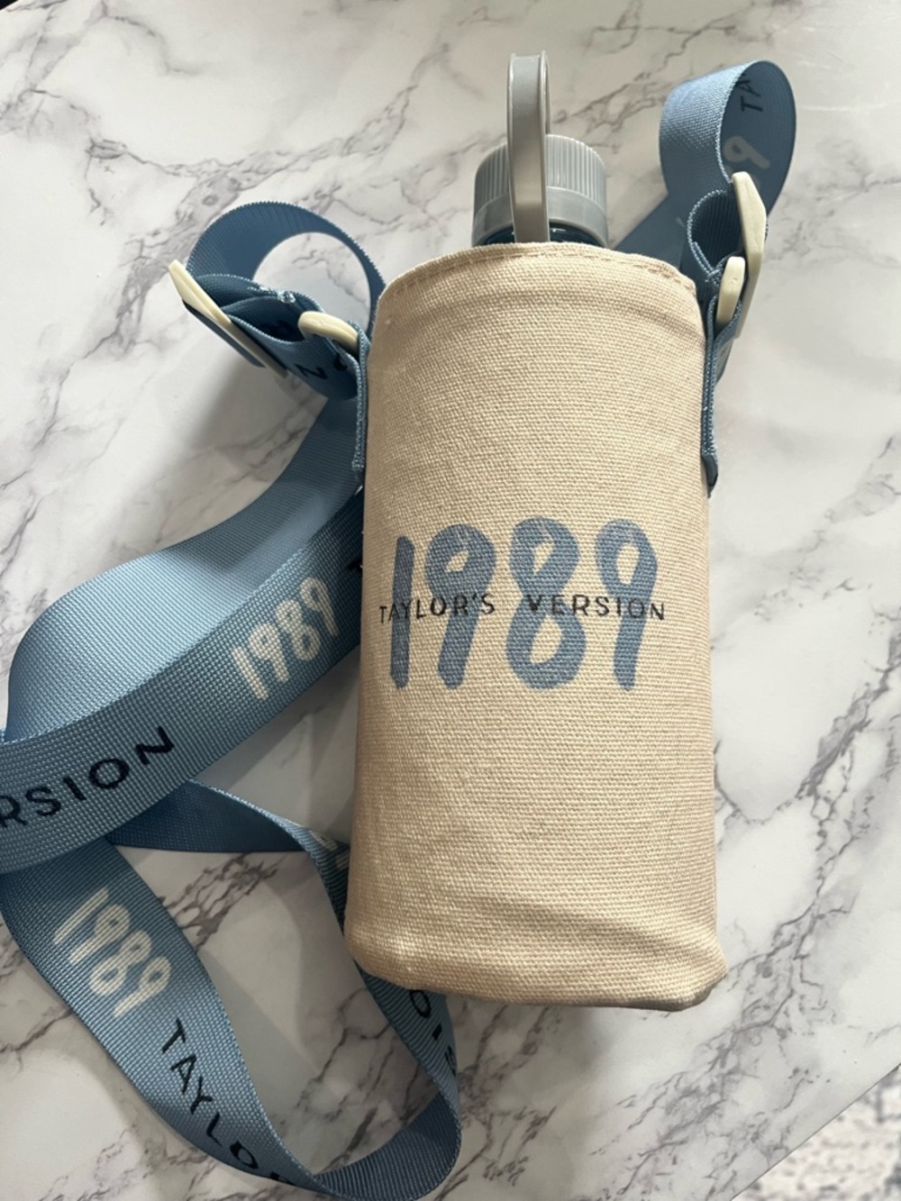 Taylor Swift 1989 Canvas Water Bottle Holder with Blue Strap